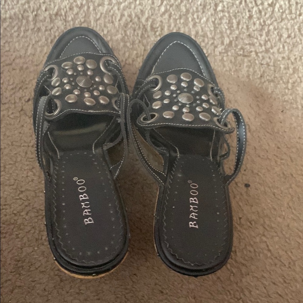 Bamboo Women's Black Studded Mules